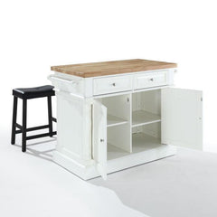 Crosley Oxford Kitchen Island W/Upholstered Saddle Stools - KF300064 - The Home Selection