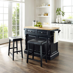 Crosley Oxford Kitchen Island W/Upholstered Saddle Stools - KF300064 - The Home Selection