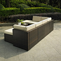 Crosley Palm Harbor 99 Inch 8pc Outdoor Wicker Sectional Set - KO70008BR - The Home Selection