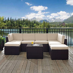 Crosley Palm Harbor 99 Inch 8pc Outdoor Wicker Sectional Set - KO70008BR - The Home Selection