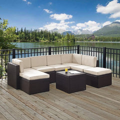 Crosley Palm Harbor 99 Inch 8pc Outdoor Wicker Sectional Set - KO70008BR - The Home Selection