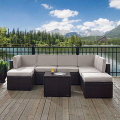 Crosley Palm Harbor 99 Inch 8pc Outdoor Wicker Sectional Set - KO70008BR - The Home Selection