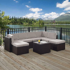 Crosley Palm Harbor 99 Inch 8pc Outdoor Wicker Sectional Set - KO70008BR - The Home Selection