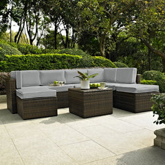 Crosley Palm Harbor 99 Inch 8pc Outdoor Wicker Sectional Set - KO70008BR - The Home Selection