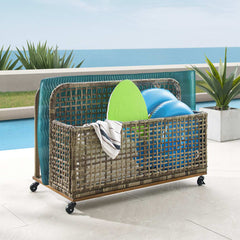 Crosley Ridley Outdoor Wicker And Metal Pool Storage Caddy - CO7308BR-GY - The Home Selection