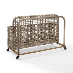 Crosley Ridley Outdoor Wicker And Metal Pool Storage Caddy - CO7308BR-GY - The Home Selection