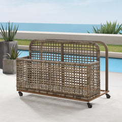 Crosley Ridley Outdoor Wicker And Metal Pool Storage Caddy - CO7308BR-GY - The Home Selection