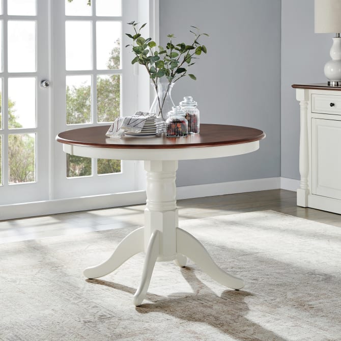 Crosley Shelby 42 Inch Round Dining Table Distressed-White - KF33100WH - The Home Selection