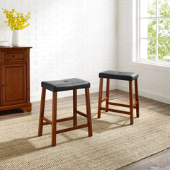 Crosley Upholstered Saddle Seat 2pc Counter Stool Set - CF500224 - The Home Selection