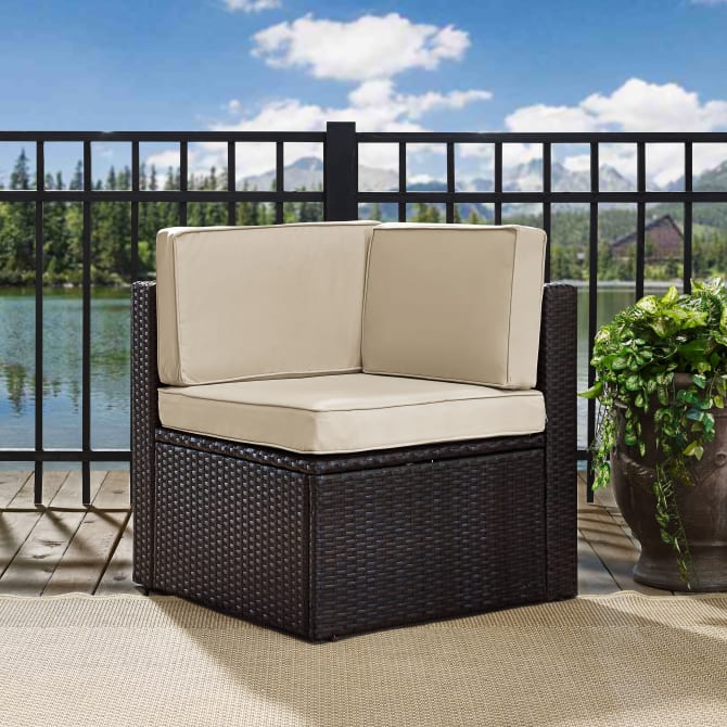 Discontinued Crosley Palm Harbor 26.50 Inch Outdoor Wicker Corner Chair - KO70089BR - The Home Selection