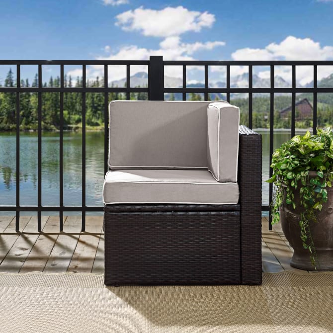 Discontinued Crosley Palm Harbor 26.50 Inch Outdoor Wicker Corner Chair - KO70089BR - The Home Selection
