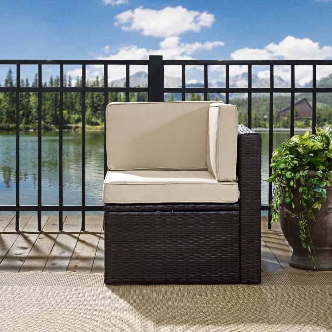 Discontinued Crosley Palm Harbor 26.50 Inch Outdoor Wicker Corner Chair - KO70089BR - The Home Selection
