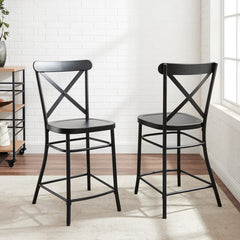 Dropping Crosley Camille 19.25 Inch 2pc Counter Stool Set Matte-Black - CF500624-MB - The Home Selection
