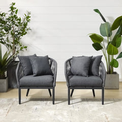 Dropping Crosley Dover 2pc Indoor/Outdoor Rope Armchair Set Charcoal and Matte Black - CO7331MB-CL - The Home Selection