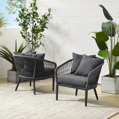 Dropping Crosley Dover 2pc Indoor/Outdoor Rope Armchair Set Charcoal and Matte Black - CO7331MB-CL - The Home Selection