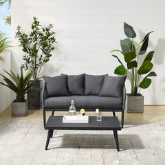 Dropping Crosley Dover 2pc Outdoor Rope Conversation Set Charcoal and Matte Black - CO7330MB-CL - The Home Selection