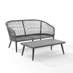 Dropping Crosley Dover 2pc Outdoor Rope Conversation Set Charcoal and Matte Black - CO7330MB-CL - The Home Selection
