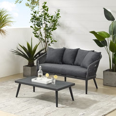 Dropping Crosley Dover 2pc Outdoor Rope Conversation Set Charcoal and Matte Black - CO7330MB-CL - The Home Selection