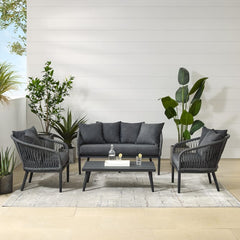 Dropping Crosley Dover 4pc Outdoor Rope Conversation Set Charcoal and Matte Black -KO70310MB-CL - The Home Selection