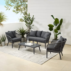 Dropping Crosley Dover 4pc Outdoor Rope Conversation Set Charcoal and Matte Black -KO70310MB-CL - The Home Selection