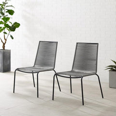 Dropping Crosley Fenton 2pc Outdoor Wicker Stackable Chair Set Gray and Matte Black - MO74965MB-GY - The Home Selection