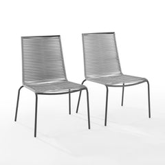 Dropping Crosley Fenton 2pc Outdoor Wicker Stackable Chair Set Gray and Matte Black - MO74965MB-GY - The Home Selection