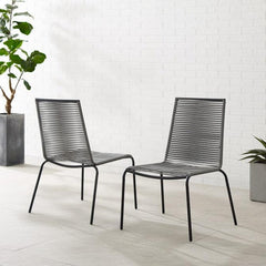 Dropping Crosley Fenton 2pc Outdoor Wicker Stackable Chair Set Gray and Matte Black - MO74965MB-GY - The Home Selection
