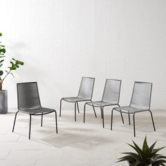 Dropping Crosley Fenton 4pc Outdoor Wicker Stackable Chair Set - MO74966MB-GY - The Home Selection