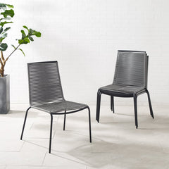 Dropping Crosley Fenton 4pc Outdoor Wicker Stackable Chair Set - MO74966MB-GY - The Home Selection