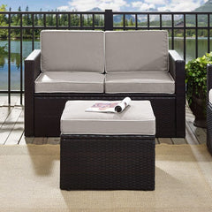 Dropping Crosley Palm Harbor 23 Inch Outdoor Wicker Ottoman - KO70091BR - The Home Selection