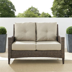 Dropping Crosley Rockport 53.25 Inch Outdoor Wicker High Back Loveseat Oatmeal - CO7161-LB - The Home Selection