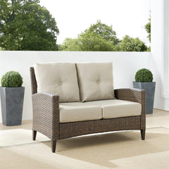 Dropping Crosley Rockport 53.25 Inch Outdoor Wicker High Back Loveseat Oatmeal - CO7161-LB - The Home Selection