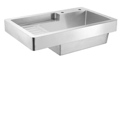 WHITEHAUS 33″ Pearlhaus Brushed Stainless Steel Single Bowl Drop-In Utility Sink with Drainboard - WH33209-NP