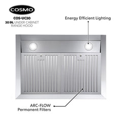 Cosmo 30" Range Hoods UC30380 CFM Ductless Under-Cabinet Range Hood - UC30-DL