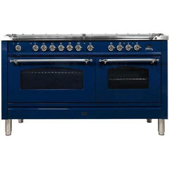 ILVE 60" Nostalgie Series Freestanding Double Oven Dual Fuel Range with 8 Sealed Burners and Griddle (UPN150FDM) - Ate and Drank