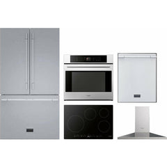 Fulgor Milano Package 30" Electric Wall Oven, 36" French Door Refrigerator, 30" Induction Cooktop, 30" Wall Mount Range Hood and 24" Built-In Dishwasher