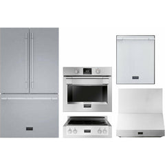 Fulgor Milano Package 30" Electric Wall Oven, 36" French Door Refrigerator, 30" Rangetop, 30" Wall Mount Hood and 24" Built-In Dishwasher