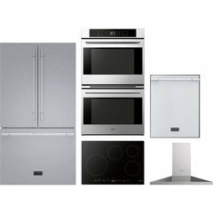 Fulgor Milano Package 30" Electric Double Wall Oven, 36" French Door Refrigerator, 30" Cooktop, 30" Wall Mount Hood and 24" Built-In Dishwasher