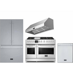 Fulgor Milano Package 48" Dual Fuel Range, 36" French Door Refrigerator, 48" Wall Range Hood and 24" Built-In Dishwasher