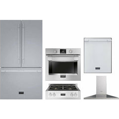 Fulgor Milano Package 30" Electric Wall Oven, 36" French Door Refrigerator, 30" Gas Rangetop, 30" Wall Mount Range Hood and 24" Built-In Dishwasher