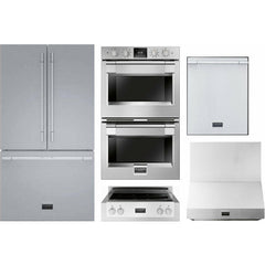 Fulgor Milano Package 30" Double Electric Wall Oven, 36" French Door Refrigerator, 30" Induction Rangetop, 30" Wall Mount Hood and 24" Integrated Built-In Dishwasher