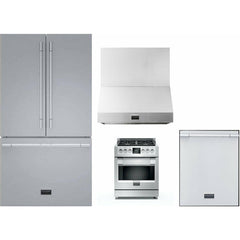 Fulgor Milano Package - 30" Dual Fuel Range,  36" French Door Refrigerator, 24" Built-In Dishwasher and 30" Wall Mount Hood