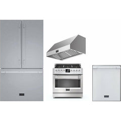 Fulgor Milano Package - 36" Dual Fuel Range, 36" French Door Refrigerator, 24" Built-In Dishwasher and 36" Wall Range Hood