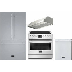 Fulgor Milano Package 36" Induction Pro-Range,  36" French Door Refrigerator, 24" Built-In Dishwasher and  36" Under Cabinet Range Hood