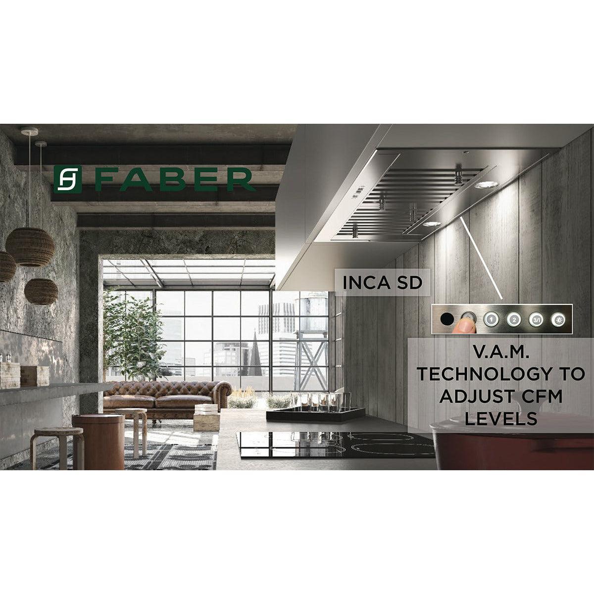 Faber Inca SD Insert Range Hood with Variable Air Management, Pro Blower, Pro Baffle Filters, Easy Snap Installation, Direct Rear Venting, Delay Auto-Off, LED Lighting, and Intensive Speed - The Home Selection