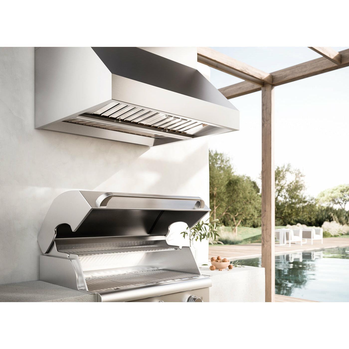 Falmec Zeus Wall Mount Outdoor Hood, 1200 CFM w/ LED lighting, Pro Baffle Filters, Knob control and Scotch brite stainless steel (AISI 304) - FOZEUW12OS - The Home Selection
