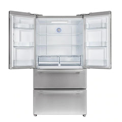 Forno 3-Piece Appliance Package - 36" Dual Fuel Range, French Door Refrigerator, and Dishwasher in Stainless Steel