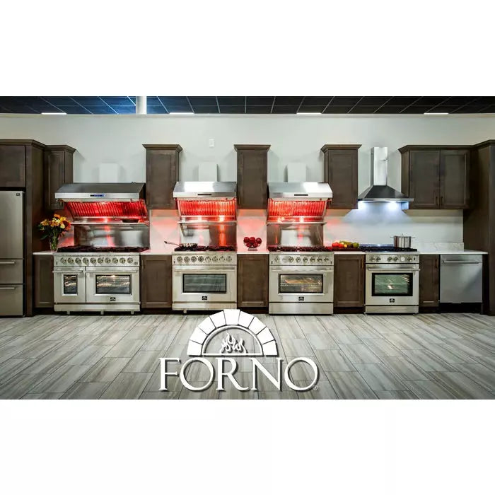 Forno 3-Piece Appliance Package - 36" Gas Range, French Door Refrigerator, and Dishwasher in Stainless Steel