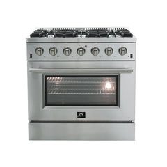Forno 3-Piece Appliance Package - 36" Gas Range, French Door Refrigerator, and Dishwasher in Stainless Steel