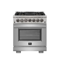 Forno 3-Piece Pro Appliance Package - 30" Dual Fuel Range, French Door Refrigerator, and Dishwasher in Stainless Steel